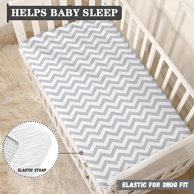 Gray Wave Fitted Crib Sheet Wave Baby Crib Sheet Fit Standard Crib and Toddler Mattress,Crib Mattress Sheets for Boys Girls 28"x52"