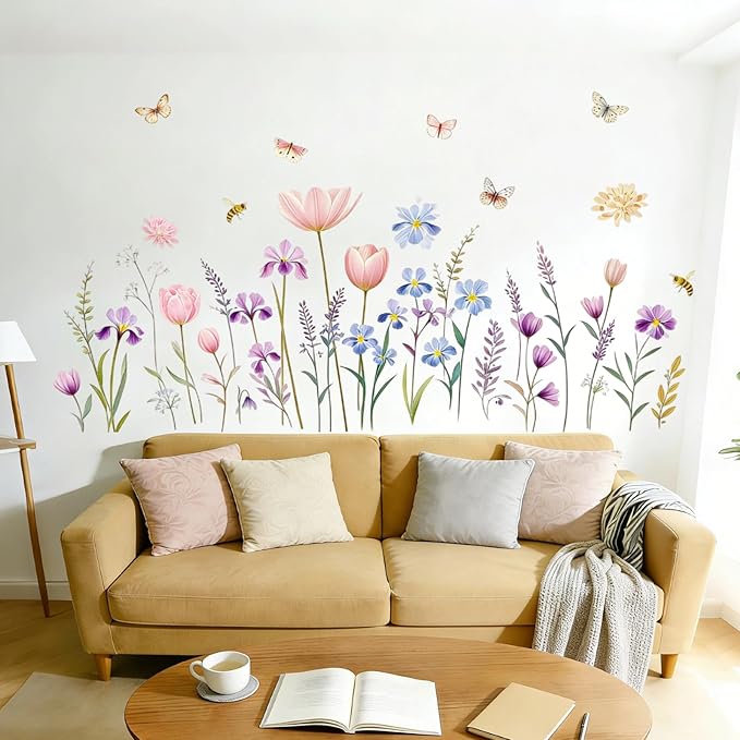 Boho Flower Wall Decals Wildflower Floral Dandelion Grass Wall Stickers Baby Nursery Girls Bedroom Kids Room Wall Decor
