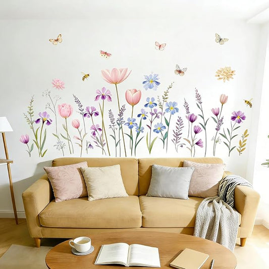 Boho Flower Wall Decals Wildflower Floral Dandelion Grass Wall Stickers Baby Nursery Girls Bedroom Kids Room Wall Decor
