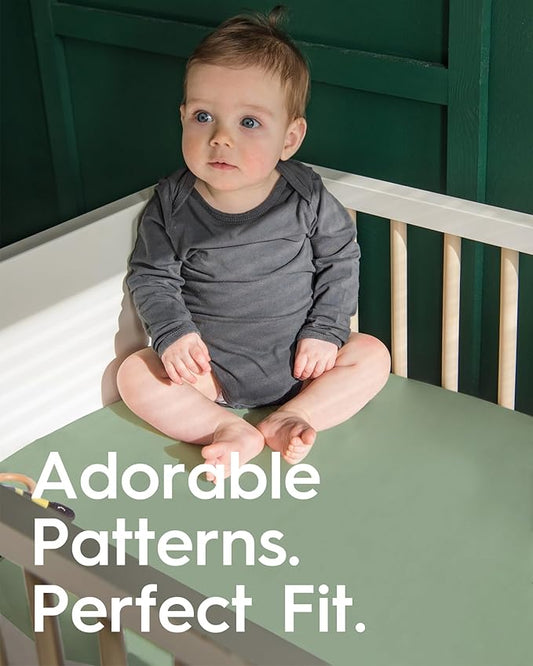 Crib Sheets for Boy Girl, Premium Soft Crib Mattress Fitted Sheet, Ultra Breathable Baby Sheets, Super Stretchy Baby Bed Sheets 28''x52''x9'' Extra Deep Pocket, 2 Pack