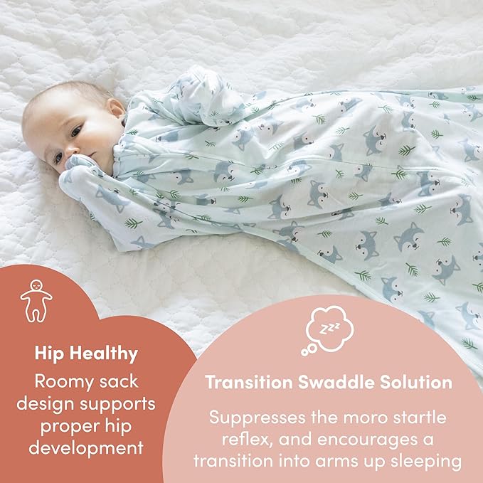 SleepingBaby Zipadee-Zip Transition Swaddle - Cozy Baby Swaddle Blanket with Zipper Convenience - Roomy Wearable Blanket for Easy Diaper Changes - Happy Wolf, Medium (6-12 Month)