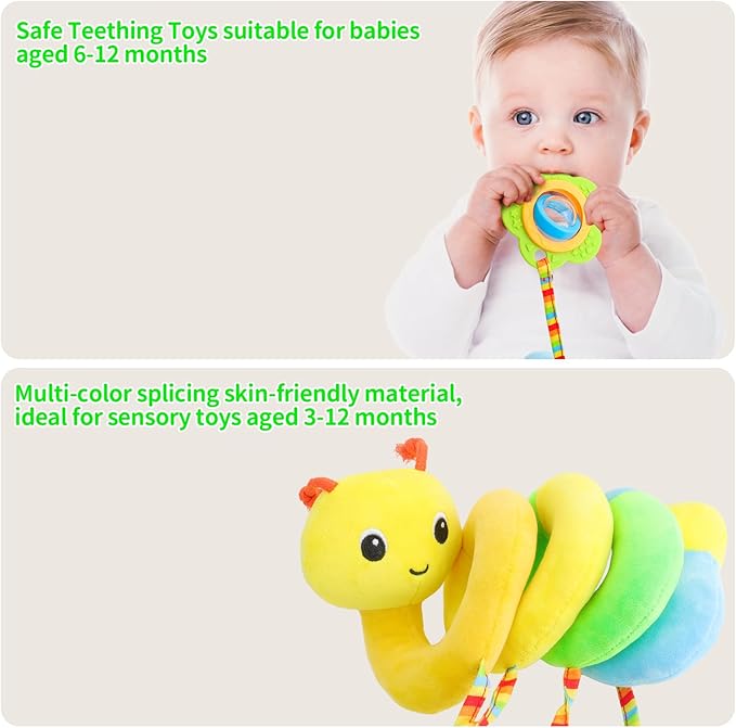 Car Seat Toys for Babies 0-6 Months, Spiral Car Seat & Stroller Activity Toy, Soft Plush Hanging Toys with Rattles, Best Gift for Ages 0 and Up