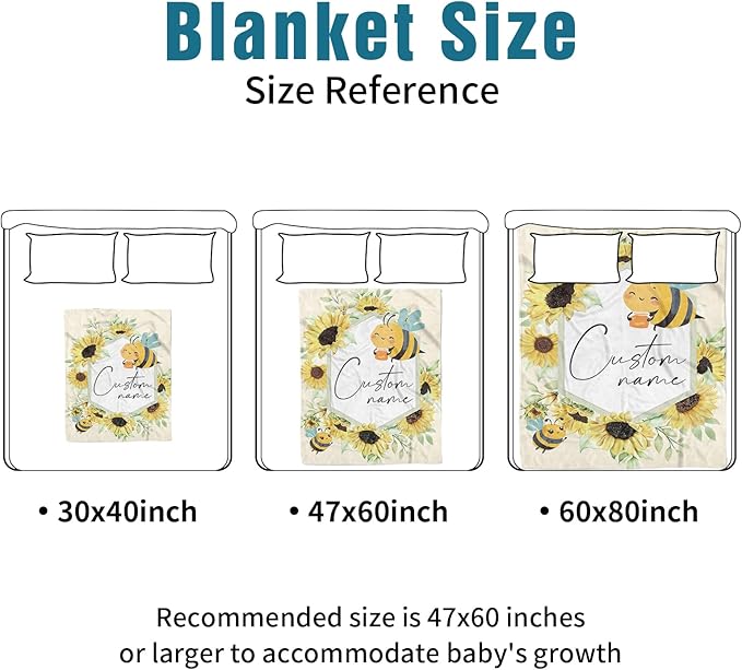 Custom Name Crib Bedding Set 3-Piece – Yellow Bee Design Baby Bedding Set with Personalized Soft Blanket, Fitted Sheet, Changing Pad Cover – Ideal Newborn Gift for Boys and Girls
