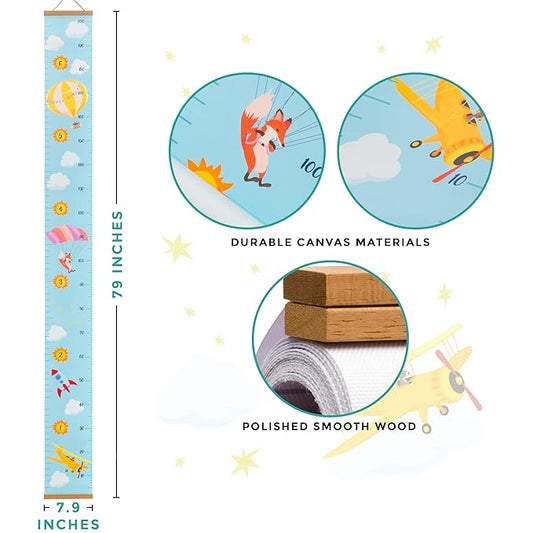 RubyRoo Baby Growth Chart - Growth Chart for Kids - Nursery or Toddler Room Wall Decor for Boy - Removable Roll Up Canvas Children Height Measure Chart with Wood Frame - 7.9" x 79" Adventure Theme