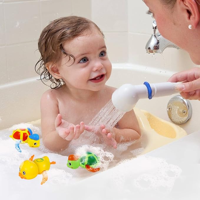 Baby Bath Toys, Floating Wind Up Swimming Turtle and Duck, Bathtub Toys, Pool Toys, Water Toys for Toddlers Boy Girl 3 Pack