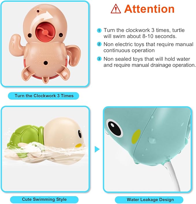 Bath Toys for Toddlers 1-3 Year Old Boys Gifts,Swimming Turtle Bath Toys, Floating Wind-up Bathtub Toys for Baby, Toddler Pool Water Toys for 1 2 3 4 Year Old Boys Girls Gifts