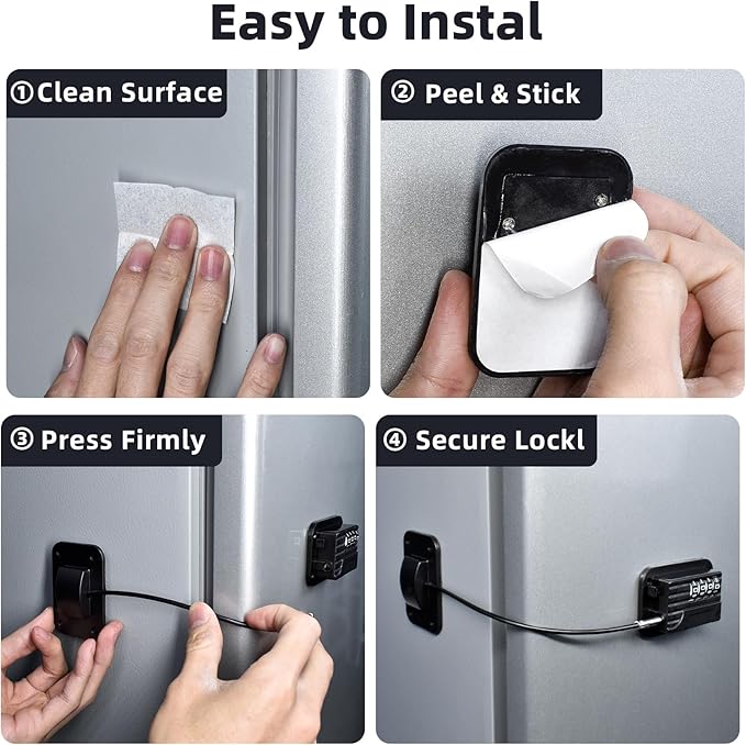 Fridge Lock Children refrigerator lock Fridge password lock can be easily installed without tools, and are suitable for refrigerators, dishwashers.