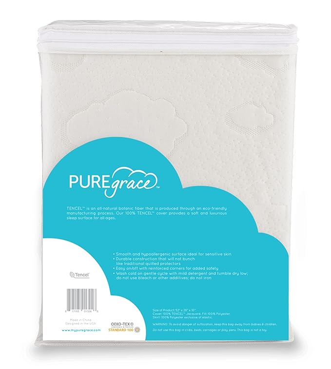 PUREgrace Tencel Mattress Protector (Crib & Toddler) – Waterproof, Noiseless, Breathable Cover with Deep-Pocketed Corners for Cribs and Toddler Mattresses