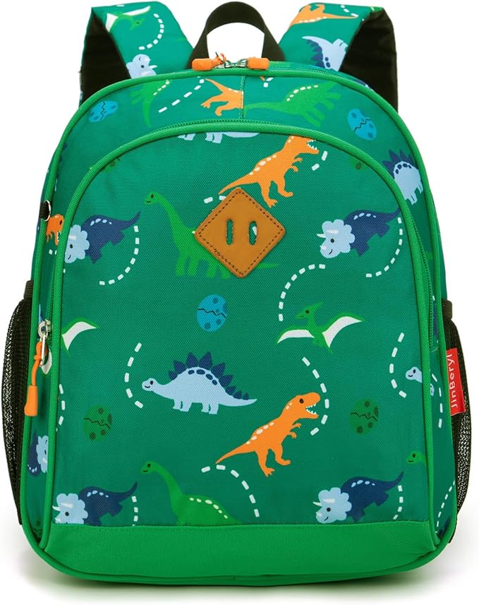 JinBeryl Toddler Backpack for Boys or Girls, Little Kids Backpack for Preschool or Kindergarten (Dinosaur Green, Small)