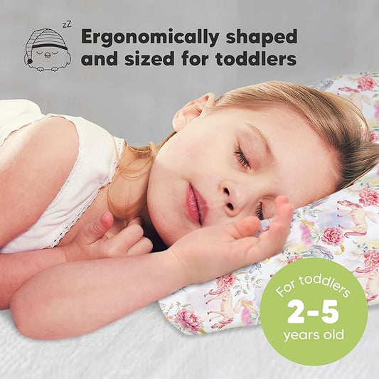 Toddler Pillow with Pillowcase - 13x18 My Little Dreamy Kids Travel Bed Pillows for Sleeping, Organic Cotton Small Pillowcase, Soft & Breathable, Machine Washable, Toddlers 2-5 Years Old (Fantasy)