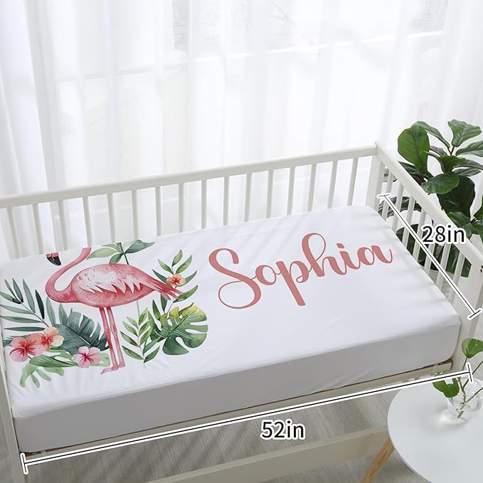 Custom Baby Crib Bedding Set, Personalized Name Flamingo Design Crib Set 3 Pcs, Soft Double Layer Blanket, Crib Sheet & Room Rug, Ideal Nursery Decor Gift for Baby Girls Boys