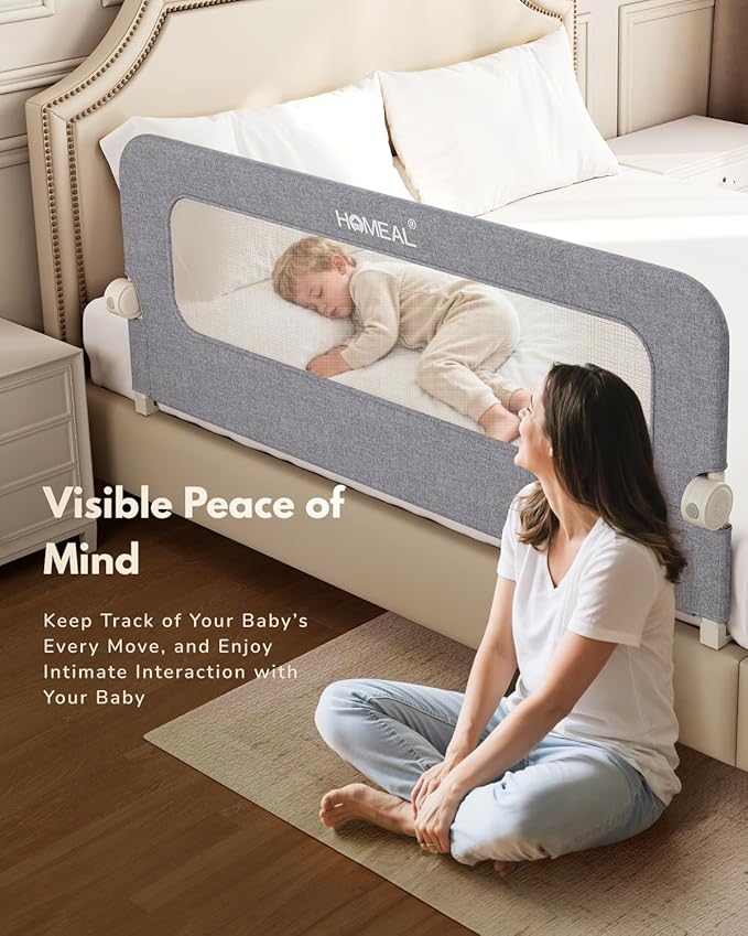 HOMEAL Bed Rail for Toddlers - 32"x24" Foldable Baby Bed Rail Guard - Breathable Bed Rail for Twin, Full, Queen, King Beds, Grey, 1 Pack