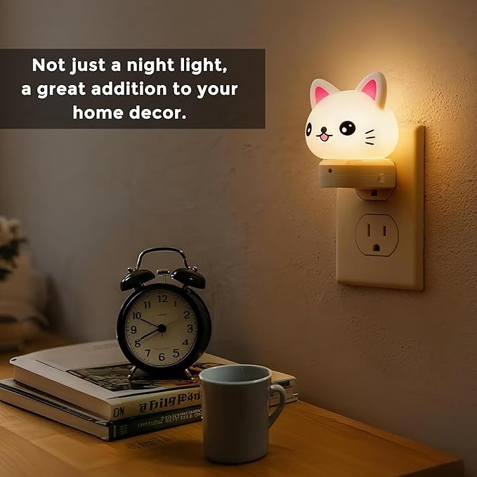 L LOHAS LED Plug in Night Light for Kids,2-Pack 3D Cute Cat Night Lights with Dusk to Dawn Sensor, RGB+Soft White 3000K Cat Night Light,Christmas Birthday Gift Nightlight for Kids,Room Decor