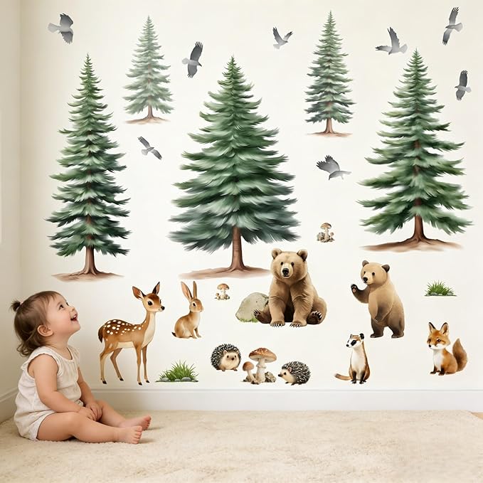 Woodland Animal Wall Decals for Baby: Forest Theme Removable Vinyl Wall Decals Nursery Kids Room Toddler Kids Ages 0-12 Years