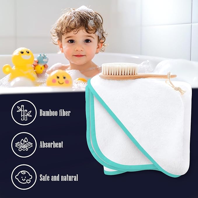 2 Pack Baby Bath Towel - Rayon Made from Bamboo, Ultra Absorbent - Ultra Soft Hooded Towels for Kids - X Large Size for 0-7 Yrs (White and Malachite, 37.5 x 37.5 Inch)