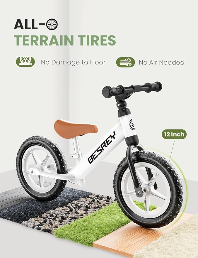 besrey Toddler Balance Bike 2 Year Old, All-Metal Frame | 12" Motion-Activated Lighting Wheels | All-Terrain | Kids Bike with Padded Adjustable Seat | Gift Bike for Boys Girls 2 3 4 5 Years Old