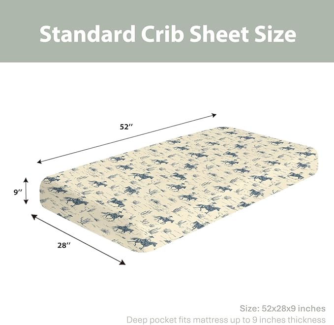 Vintage Western Cowboy Baby Crib Sheets for Boy Girl 28"x52" Retro Cowboy Horse Cactus Soft Stretchy Fitted Crib Mattress Cover Wild Desert Baby Sheet for Standard Crib & Toddler Mattress Pads