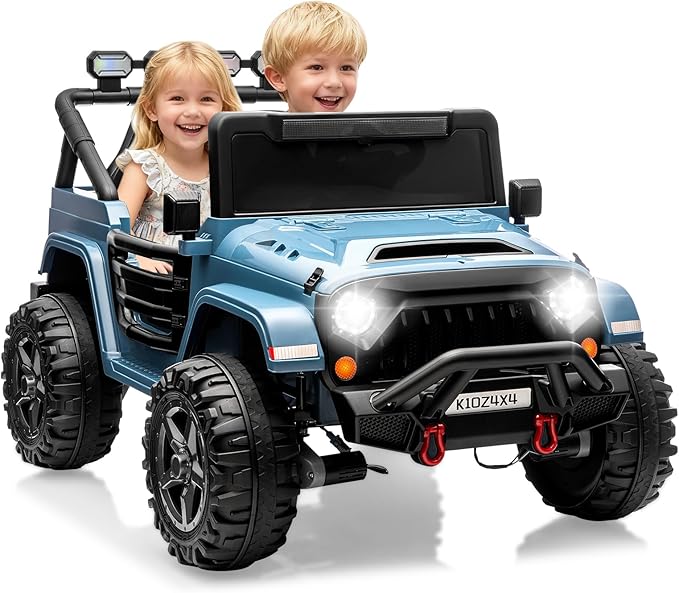 24V Ride on Toys for Big Kids, 2 Seater Ride on Car w/Remote Control, 4x4 Ride-on Truck with 4 Motors, 3 Speeds Adjustable, 4 LED Lights, Bluetooth & Music, Electric Car for Kids Toddlers 3-8, Blue