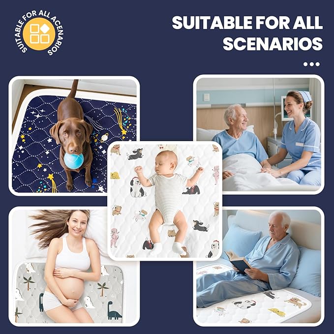 Bed Wetting Pads for Kids & Toddlers, 5 Layer Waterproof Washable Pee Pads, Potty Training Mattress Protector, Absorbent Chuck Pads Non Slip for Kids, Hospitals, Pets, Senior - 40" X 60" Blue, 1 Pack