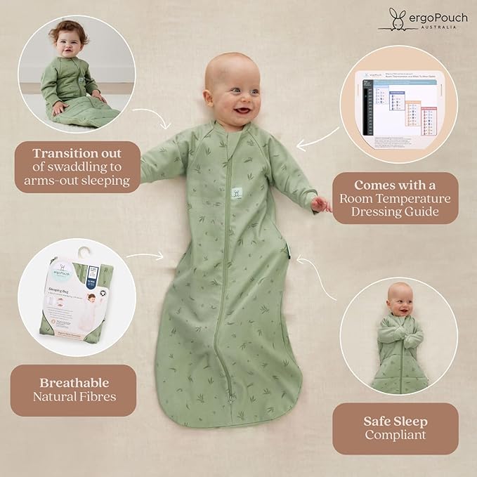 ergoPouch Jersey Sleeping Bag 1.0 TOG – Arms-Out Baby Sleep Sack, Ideal Transition from Swaddling, Slim Fit Keeps Baby Secure & Comfortable, Soft Breathable Fabric (3–12 Months, Willow)