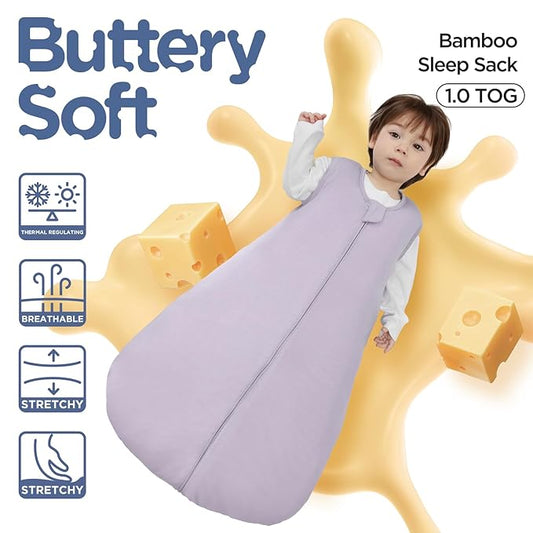 Duomiaomiao Buttery Soft Rayon Made from Bamboo Baby Sleep Sack 6-18 Months 1.0 TOG, Premium Baby Sleeping Bag 2-Way Zipper for Babies