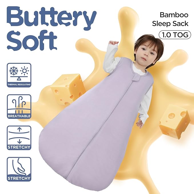 Duomiaomiao Buttery Soft Rayon Made from Bamboo Baby Sleep Sack 18-36 Months 1.0 TOG, Premium Baby Sleeping Bag 2-Way Zipper for Babies