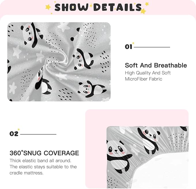 ATTX Fitted Crib Sheet Cartoon Panda Bears Baby Sheets for Standard Crib Toddler Mattress Cover, Soft Microfiber Breathable Mattress Cover,27" x 39" x 5"