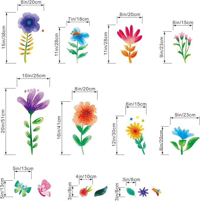 Amimagen Watercolor Flower Wall Stickers - Kids Baby Boys Girls Toddler Garden Preschool Floral Wall Decals - Nursery Playroom Classroom Daycare Bedroom Home Wall Decor