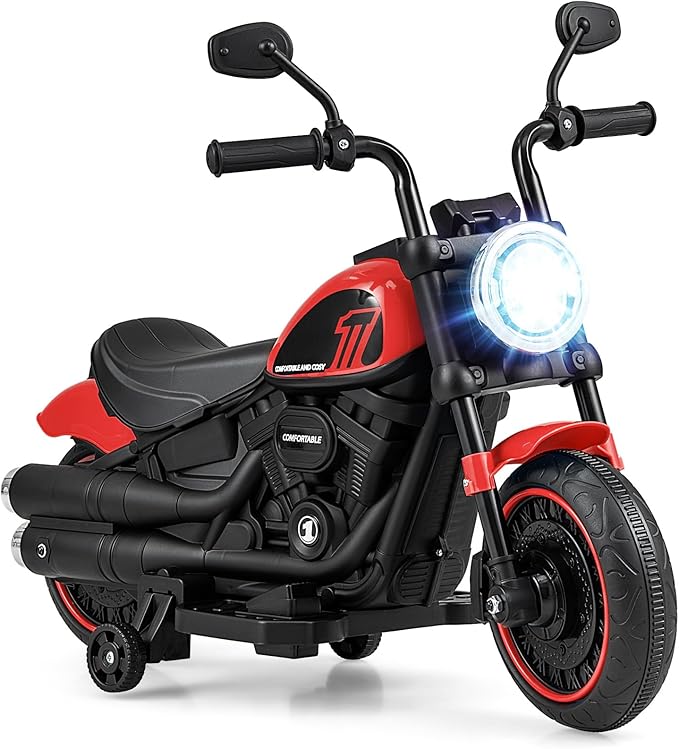 HONEY JOY Ride On Motorcycle, 6V Toddler Motorcycle with LED Light, Music, Foot Pedal, Forward/Backward, Soft Start, 3-Wheel Battery Powered Electric Motorcycle for Kids, Gift for Boys Girls (Red)