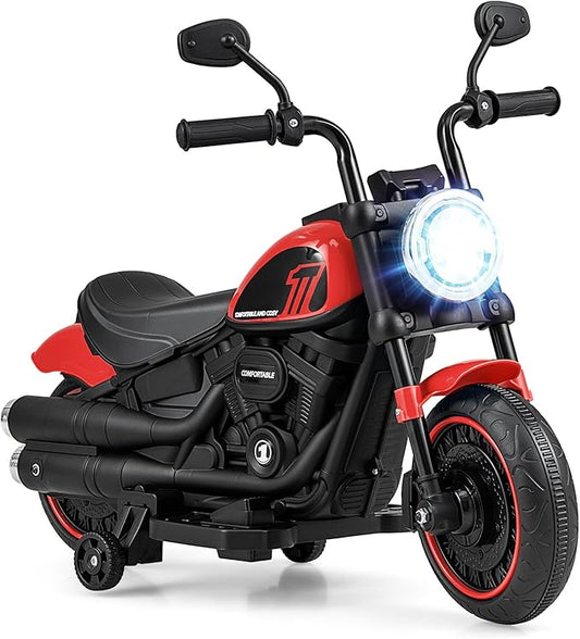 HONEY JOY Ride On Motorcycle, 6V Toddler Motorcycle with LED Light, Music, Foot Pedal, Forward/Backward, Soft Start, 3-Wheel Battery Powered Electric Motorcycle for Kids, Gift for Boys Girls (Red)