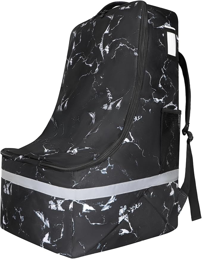 LARIPOP Car Seat Travel Bag for Airplane,Infant Seat Travel Bag with Shoulder Strap,Padded Car Seats Backpack with Reflective Stripes,Large Carseat Carrier Bag Travel Car Seat Cover, Black marble