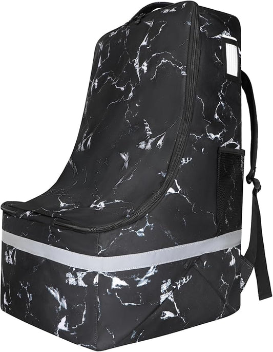 LARIPOP Car Seat Travel Bag for Airplane,Infant Seat Travel Bag with Shoulder Strap,Padded Car Seats Backpack with Reflective Stripes,Large Carseat Carrier Bag Travel Car Seat Cover, Black marble
