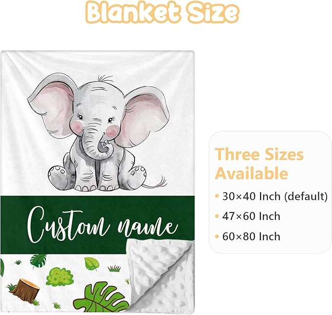 Personalized Baby Bedding Set, 3 Pcs Custom Name Crib Bedding Set for Nursery, Soft Double Layer Baby Crib Set for Boys Girls, Customized Gifts for New Parents Toddler Infant, Green Elephant