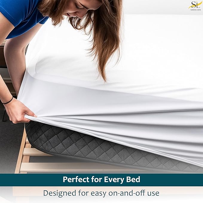 King Mattress Protector Fitted Sheet Style - Waterproof Vinyl Mattress Cover, Breathable, Bed Wetting & Spill Protection, Fits Mattresses up to 11.5" Deep (White)