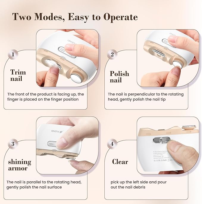 Electric Nail Clipper,2-in-1 Automatic Nail Clipper,Electric Nail Grinder,40DB Baby Nail Trimmer,LED Light ElectricNail Trimmer for Baby,Kids,Adults,Seniors,Manicure Set,BabyNail Kit Portable White