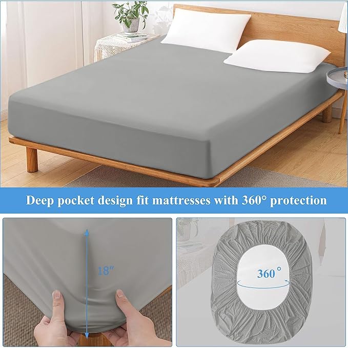 2 Pack Twin XL Premium Waterproof Mattress Protector, Soft Breathable Mattress Pad, Noiseless Bed Cover - Stretch to 21" Fitted Deep Pocket Mattress Protection - Dark Grey