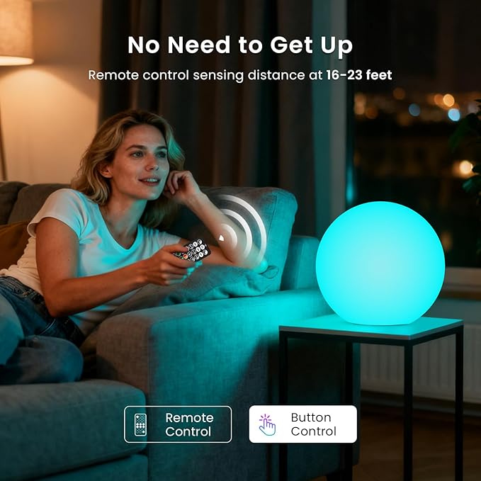 LOFTEK 8-inch LED Night Light Ball: 16 RGB Colors and Dimmable Globe Light with Remote, Upgraded Folding Handle, Seamless Matte Housing, Rechargeable IP65 Floating Pool Light, for Nursery or Decor