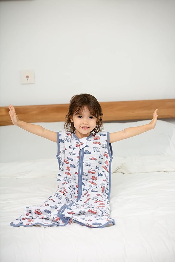 Baby Sleep Sack 2-4 T Baby Wearable Blanket 100% Organic Cotton 0.5 TOG Toddler Sleep Sacks 2- Way Zipper Soft 4 Layers Muslin 2T 3T 4T Car