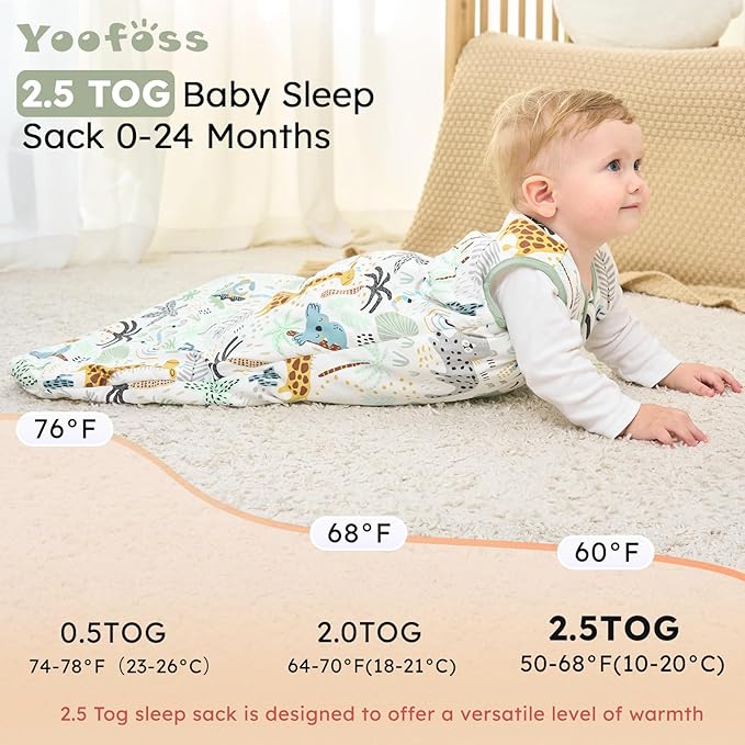 Yoofoss Baby Sleep Sack 0-6 Months, TOG 2.5 Baby Wearable Blanket with 2-Way Zipper, 100% Organic Cotton Fabric Winter Newborn Sleeping Sack, Warm Soft Comfy