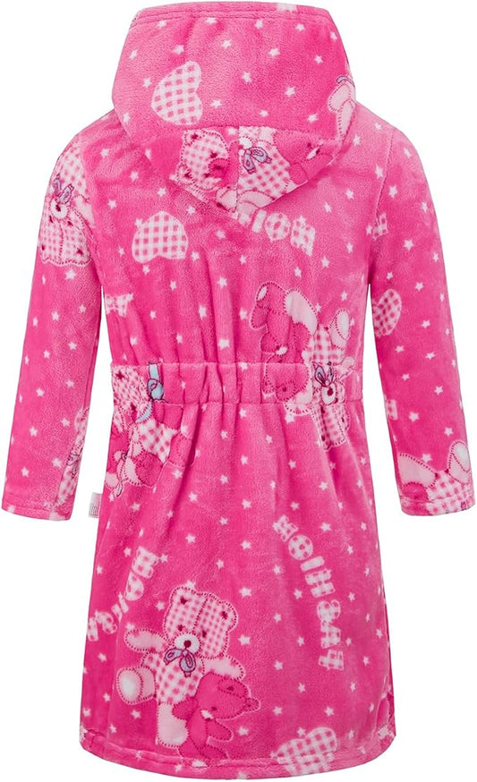 Toddler Robes Cute Pattern Bathrobe Unisex Kids Robe Baby Flannel Hoodie Pajamas Sleepwear