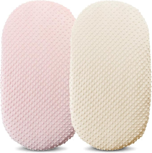 Owlowla Bassinet Sheet Set,Ultra Soft Minky Cradle Sheets Universal Fitted Bassinet Pad/Mattress for Baby Boys Girls(Cream/Pink)