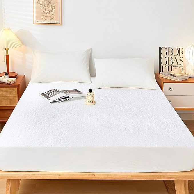 King Mattress Protector Cover【Sealed Zipper+Terry Cloth】 76"x 80" Fits [13/14/15/16 in] Deep, 6-Side Encases Waterproof Breathable Mattress Pad Cover
