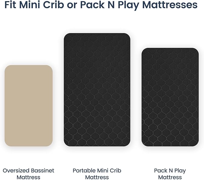 david's kids 2 Pack 38''x25'' Waterproof Mini Crib Mattress Protector, Fitted Pack N Play, Playard and Mini Crib Mattresses, Ultra Soft Breathable Pad Cover for Boys Girls Neutral, Black
