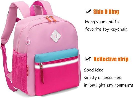 HawLander Little Kids Backpack for Boys or Girls, Toddler School Bag Fits 3 to 6 years old, Pink Rose, 12 Inch