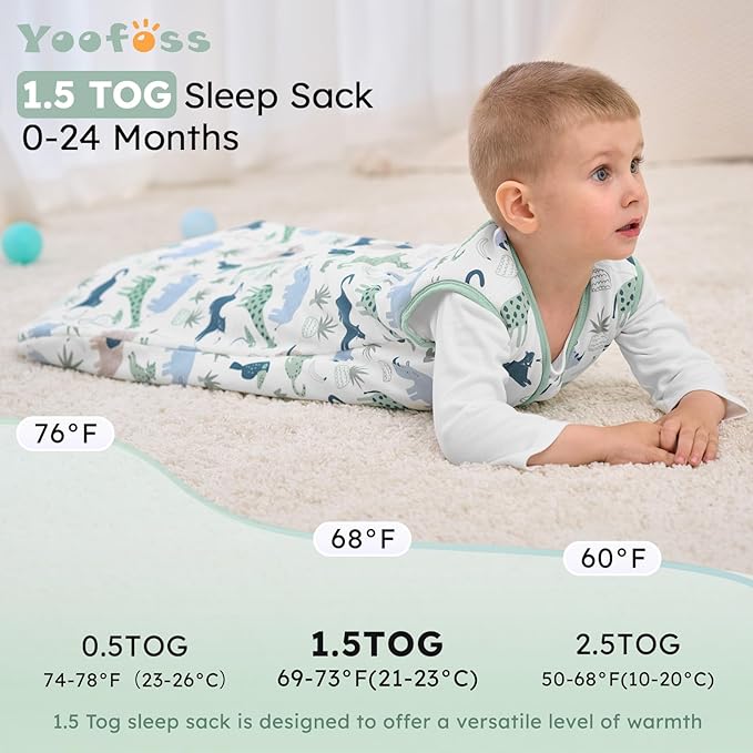 Yoofoss Baby Sleep Sack 6-12 Months, 1.5 Tog Baby Wearable Blanket with 2-Way Zipper, 100% Cotton Organic Fabric Winter Infant Sleeping Sack, Warm Soft Comfy