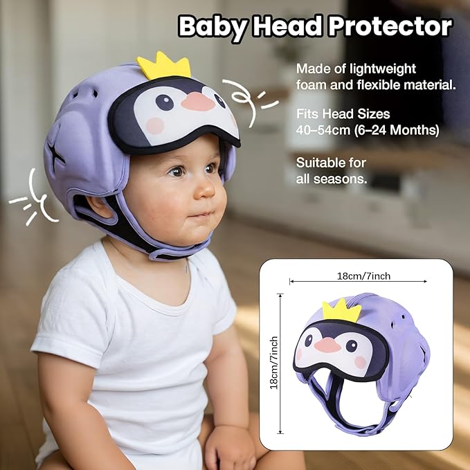 Mambobaby Baby Head Protector Safety Helmet Baby Helmet for Crawling Walking，Extra-Thick Deep Forehead Padding,Ultra-Lightweight, Breathable, Toddler Helmet 6-24 Months-Penguin