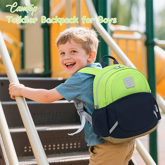 CAMTOP Toddler Backpack for Boys Girls 2-4, Kids Backpacks for Kindergarten Preschool, 12" H Small Bookbag for Daycare Travel (Green & Blue & Brown, 12''- Not fit A4 folder)