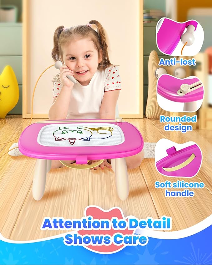 Seimome Magnetic Drawing Board, Toddler Girl Toy for 1-3 Year Old, Doodle Board Learning and Educational Toy for 1 2 3 Year Old Baby Birthday Gift- Deep Pink