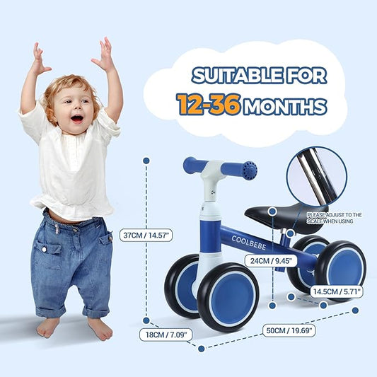 COOLBEBE Baby Balance Bike for 1 Year Old Boys Girls Gift, 2 Year Old Toddler Balance Bike with 4 Silent Wheels, One Year Old Birthday Gift Children for 12M-36M Pre-School