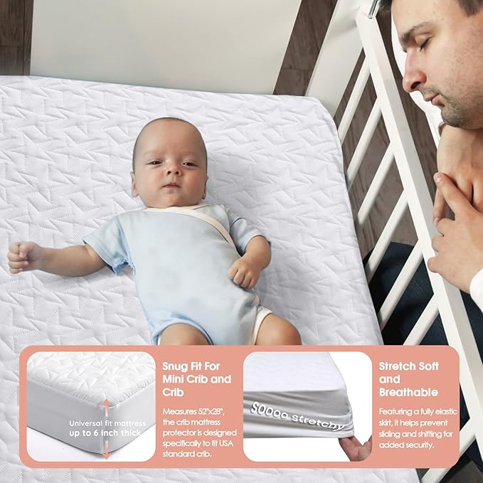 Baby Waterproof Crib Mattress Pad Sheets: 2-Pack Quilted Toddler Mattress Protector - Soft Fitted Sheets for Standard Crib - Boys & Girls